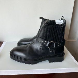 NWT ZARA BLACK LEATHER MOTO COMBAT BOOTS EURO SIZE 39